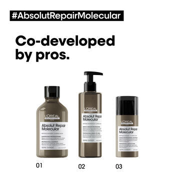 L'Oréal Professionnel Serie Expert Absolut Repair Molecular Shampoo, Rinse-off Serum and Mask Routine Gift Set Bundle Pack Trio For Damaged Hair