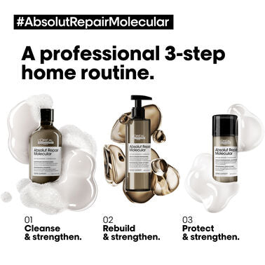 L'Oréal Professionnel Serie Expert Absolut Repair Molecular Shampoo, Rinse-off Serum and Mask Routine Gift Set Bundle Pack Trio For Damaged Hair