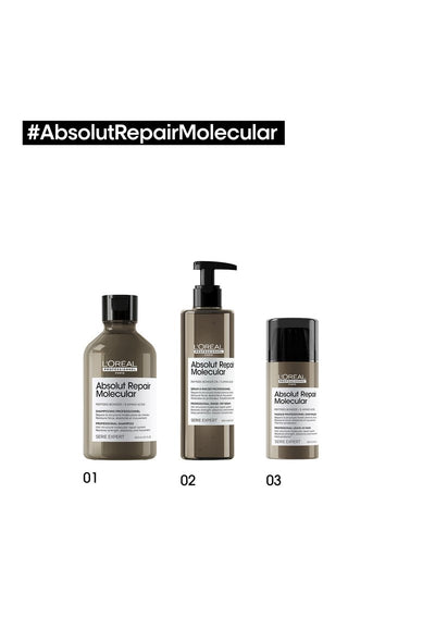 L'Oréal Professionnel Serie Expert Absolut Repair Molecular Shampoo, Rinse-off Serum and Mask Routine Gift Set Bundle Pack Trio For Damaged Hair